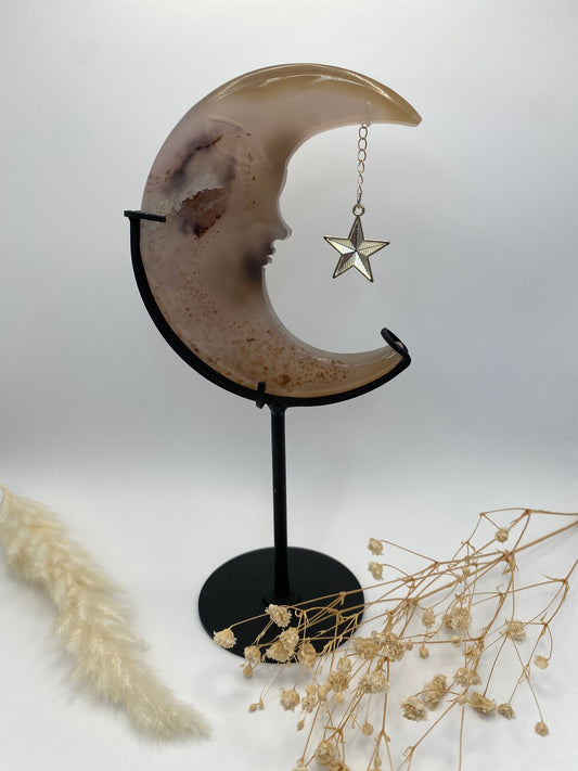Druzy Grauer Achat Edelstein Mond