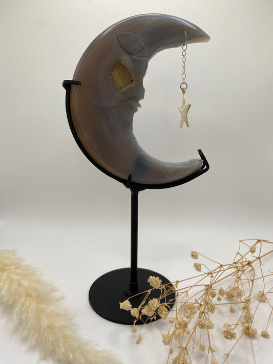 Druzy Grauer Achat Edelstein Mond